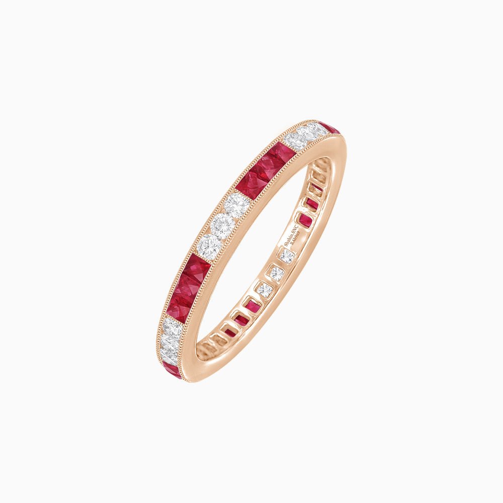 Art Deco Style Ruby And Diamond Half Eternity Band - Shahin Jewelry