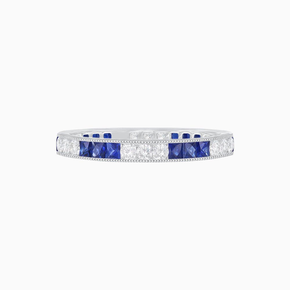 Art Deco Style Sapphire And Diamond Half Eternity Band - Shahin Jewelry