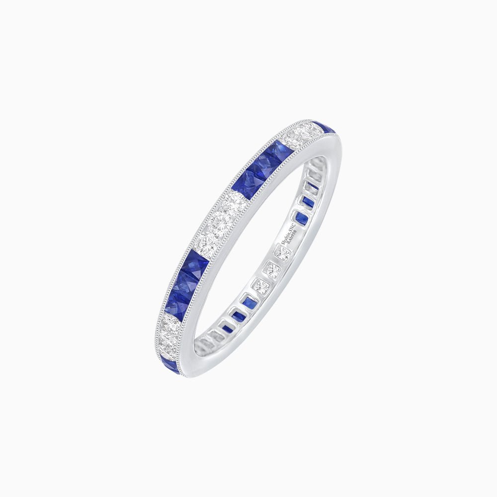 Art Deco Style Sapphire And Diamond Half Eternity Band - Shahin Jewelry