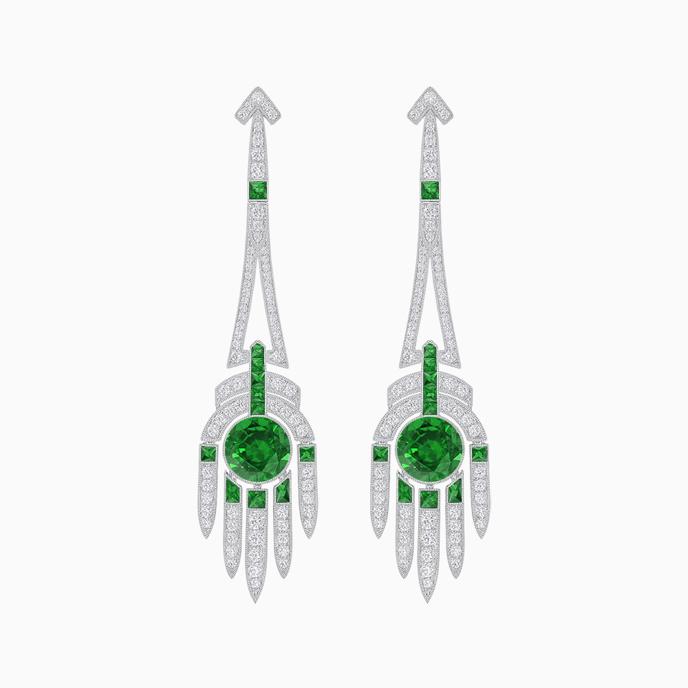 Art Deco Style Sapphire Dangle Earrings - Shahin Jewelry