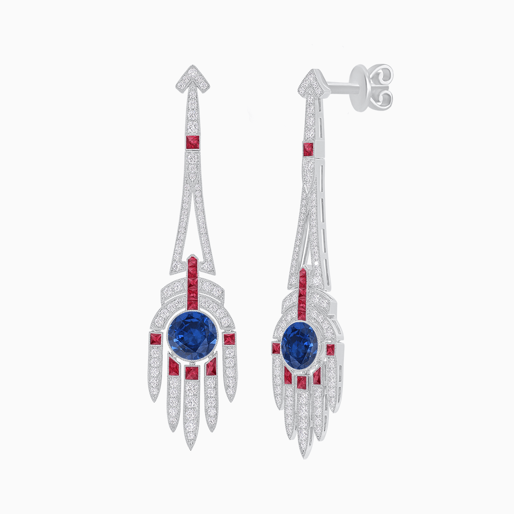 Art Deco Style Sapphire Dangle Earrings - Shahin Jewelry