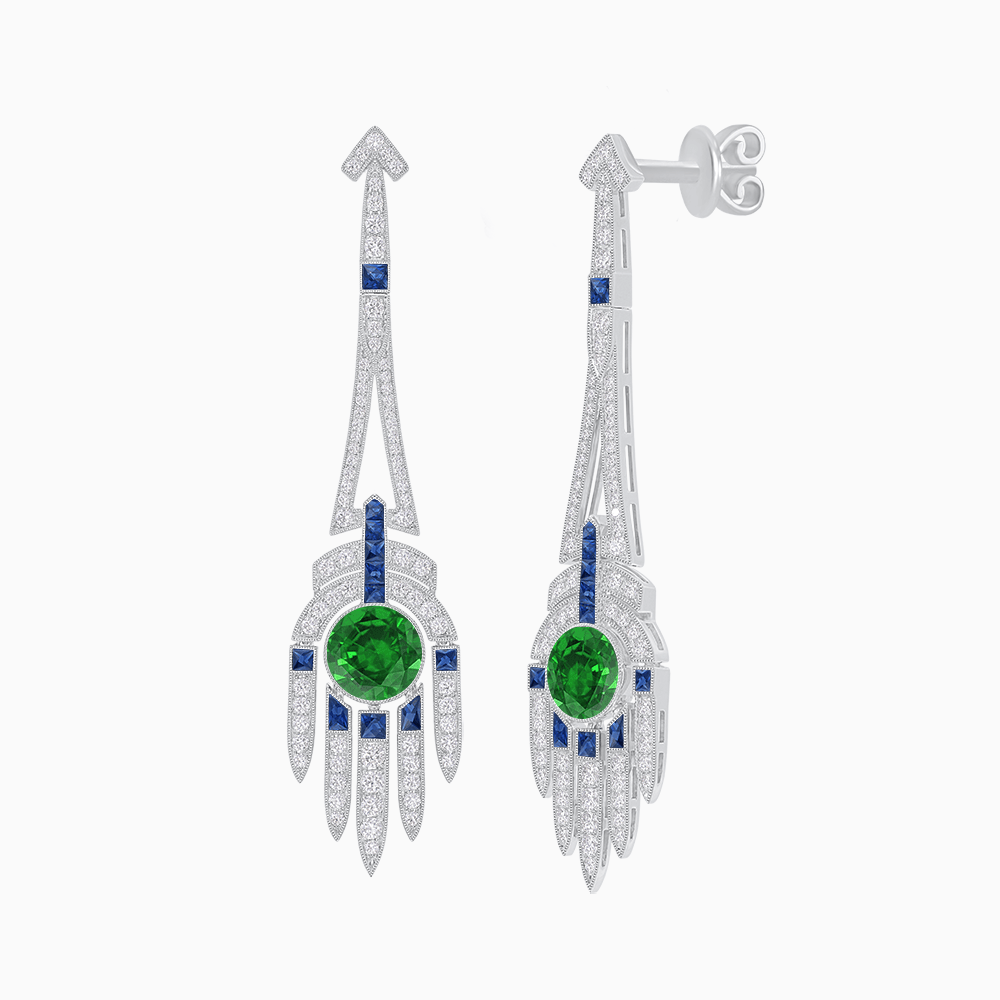 Art Deco Style Sapphire Dangle Earrings - Shahin Jewelry