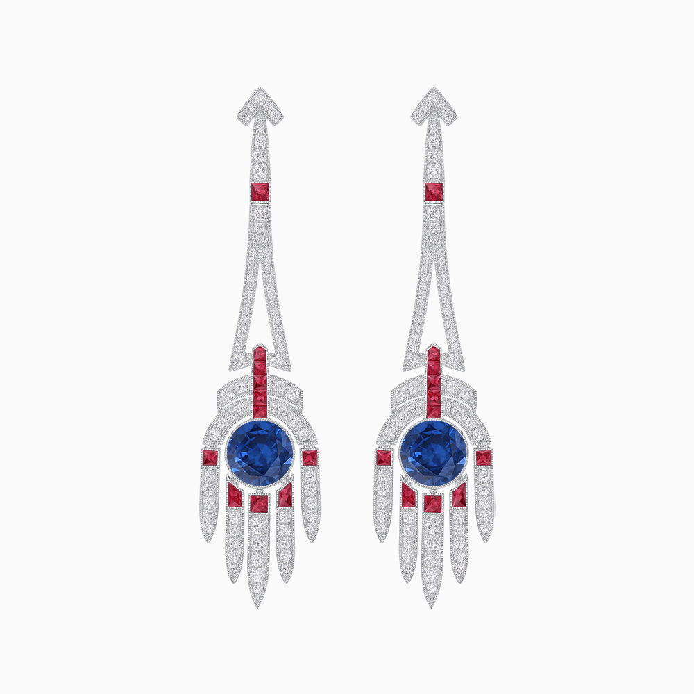 Art Deco Style Sapphire Dangle Earrings - Shahin Jewelry