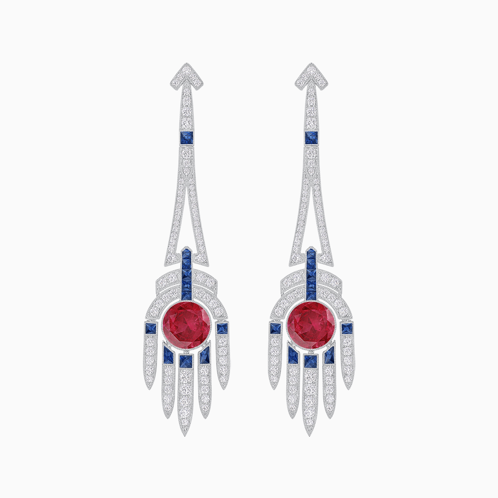 Art Deco Style Sapphire Dangle Earrings - Shahin Jewelry