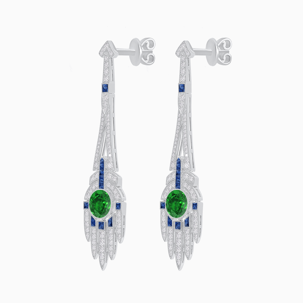 Art Deco Style Sapphire Dangle Earrings - Shahin Jewelry