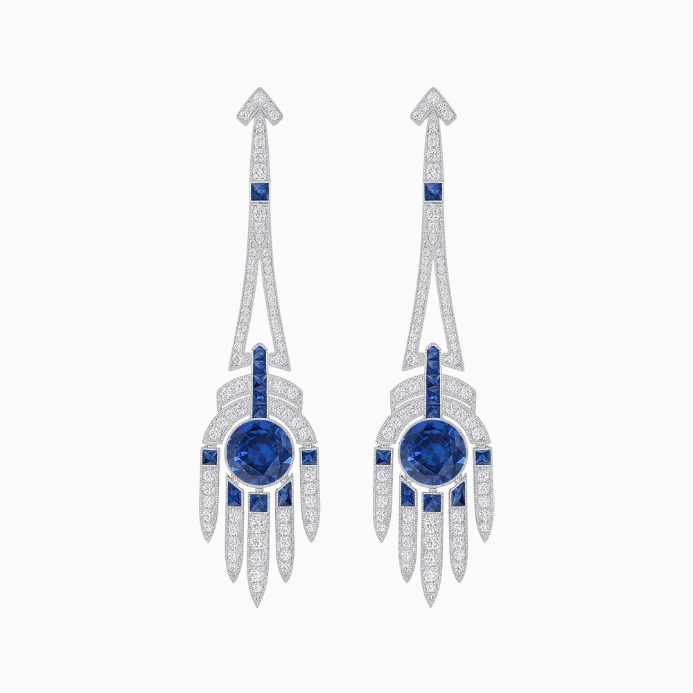 Art Deco Style Sapphire Dangle Earrings - Shahin Jewelry