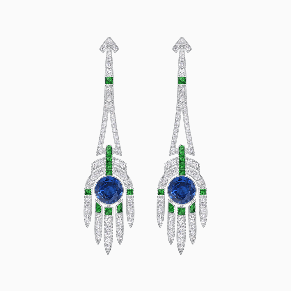 Art Deco Style Sapphire Dangle Earrings - Shahin Jewelry