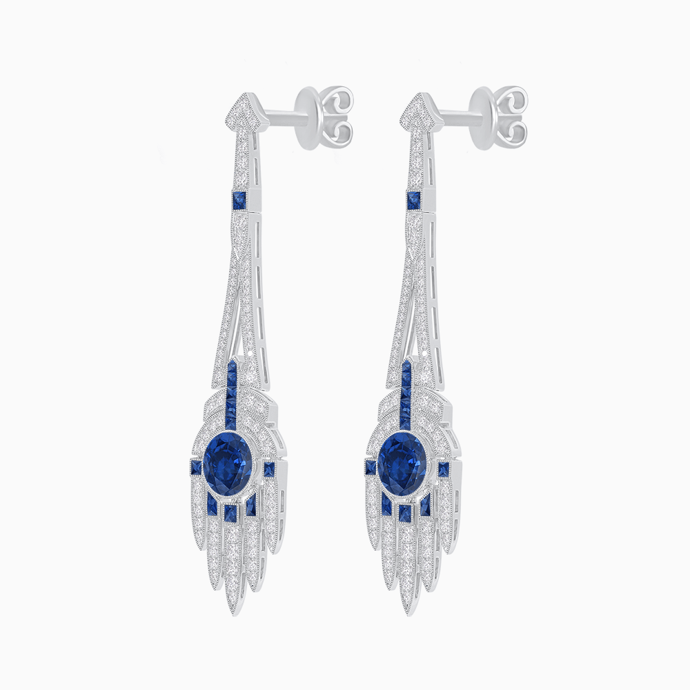 Art Deco Style Sapphire Dangle Earrings - Shahin Jewelry