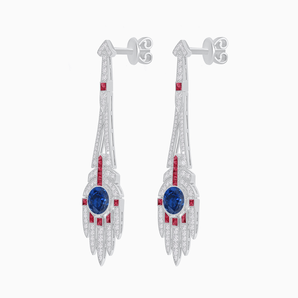 Art Deco Style Sapphire Dangle Earrings - Shahin Jewelry