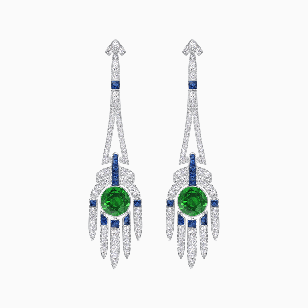 Art Deco Style Sapphire Dangle Earrings - Shahin Jewelry