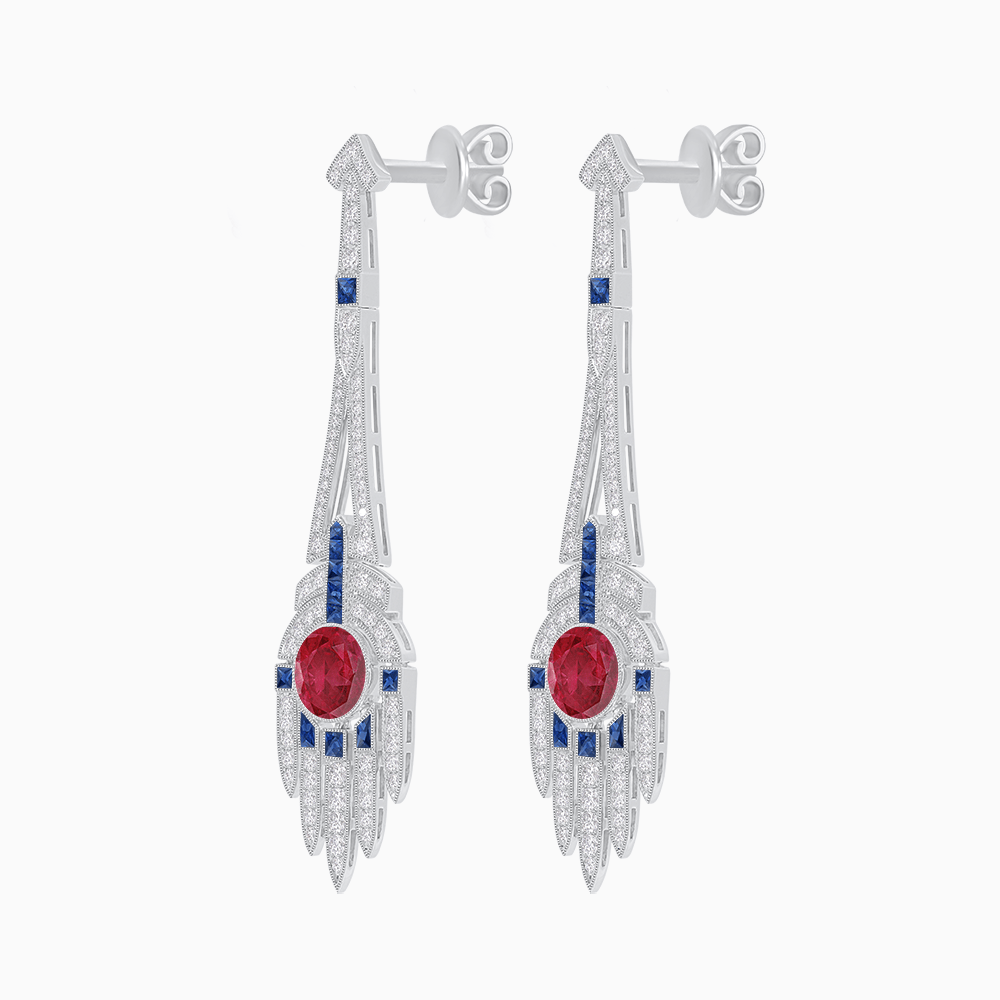 Art Deco Style Sapphire Dangle Earrings - Shahin Jewelry
