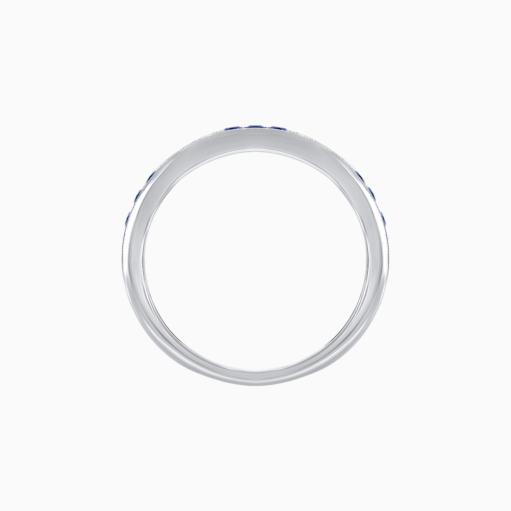 Art Deco Style Square Blue Sapphire and Diamond Half Eternity Band in 14K White Gold - Shahin Jewelry