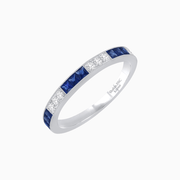 Art Deco Style Square Blue Sapphire and Diamond Half Eternity Band in 14K White Gold - Shahin Jewelry