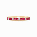 Load image into Gallery viewer, Art Deco Style Square Ruby and Baguette Diamond Half Eternity Band in 14K Yellow Gold - Shahin Jewelry
