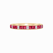 Art Deco Style Square Ruby and Baguette Diamond Half Eternity Band in 14K Yellow Gold - Shahin Jewelry