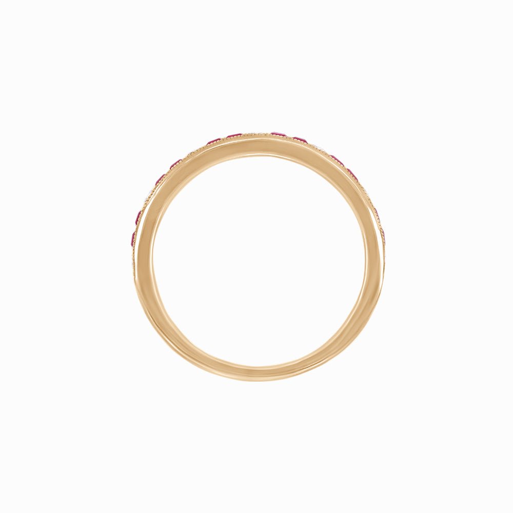 Art Deco Style Square Ruby and Baguette Diamond Half Eternity Band in 14K Yellow Gold - Shahin Jewelry
