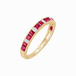 Load image into Gallery viewer, Art Deco Style Square Ruby and Baguette Diamond Half Eternity Band in 14K Yellow Gold - Shahin Jewelry

