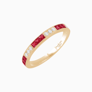Art Deco Style Square Ruby and Diamond Half Eternity Band in 14K Yellow Gold - Shahin Jewelry