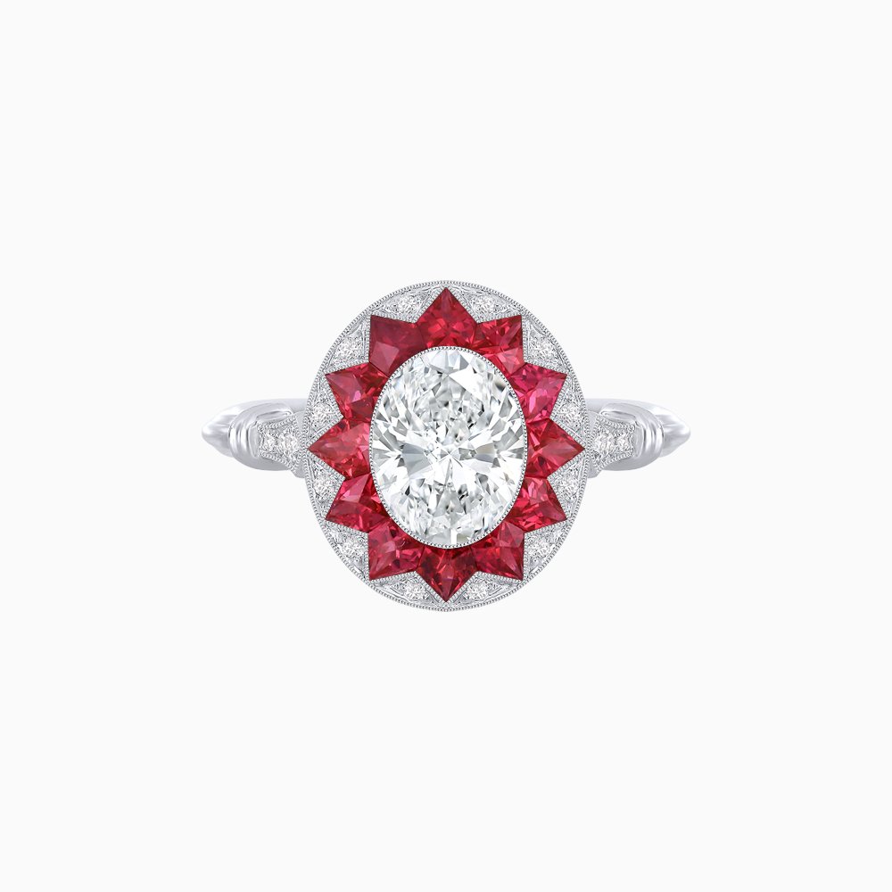 Art Deco Style Star Design Ring Oval Cut Diamond - Shahin Jewelry