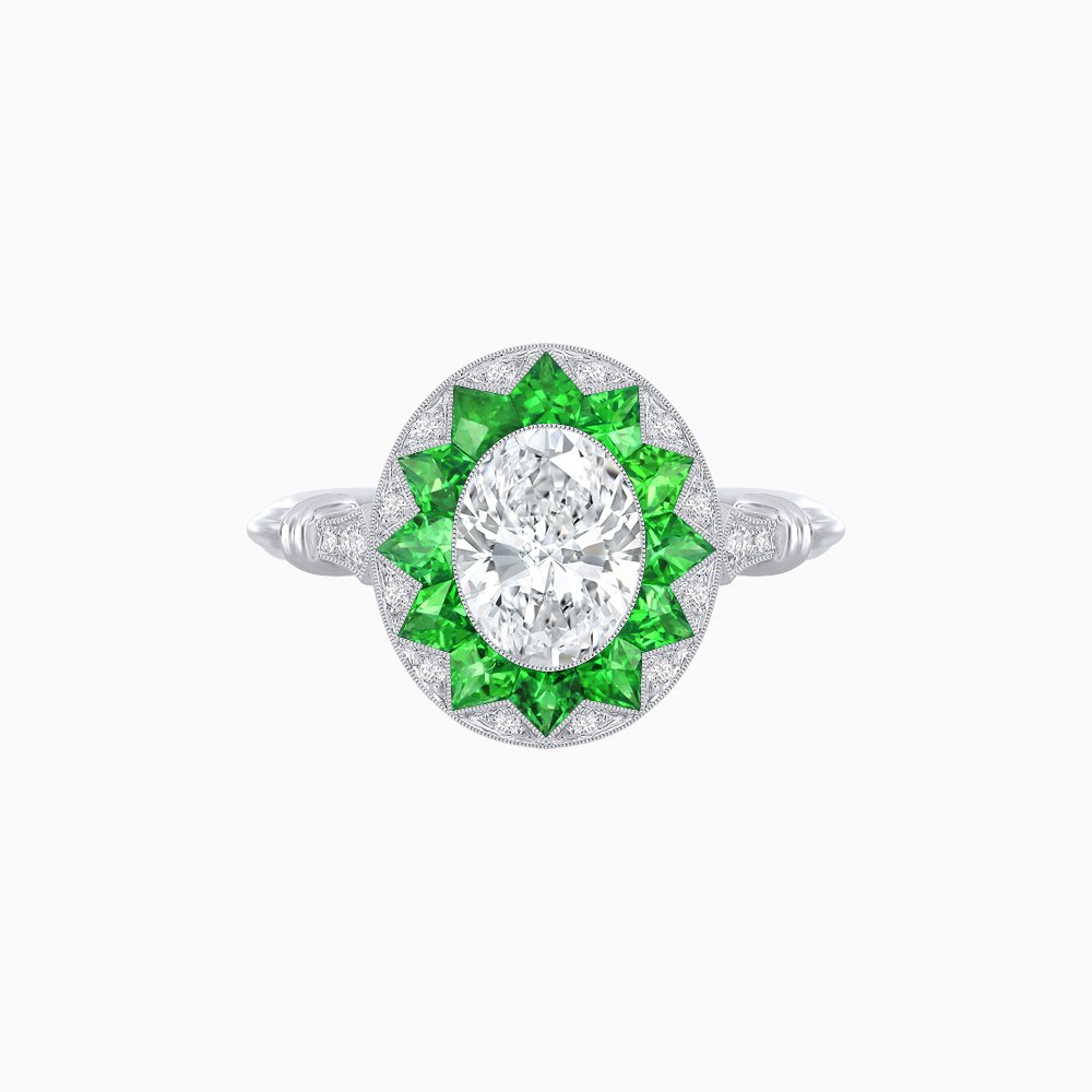 Art Deco Style Star Design Ring Oval Cut Diamond - Shahin Jewelry