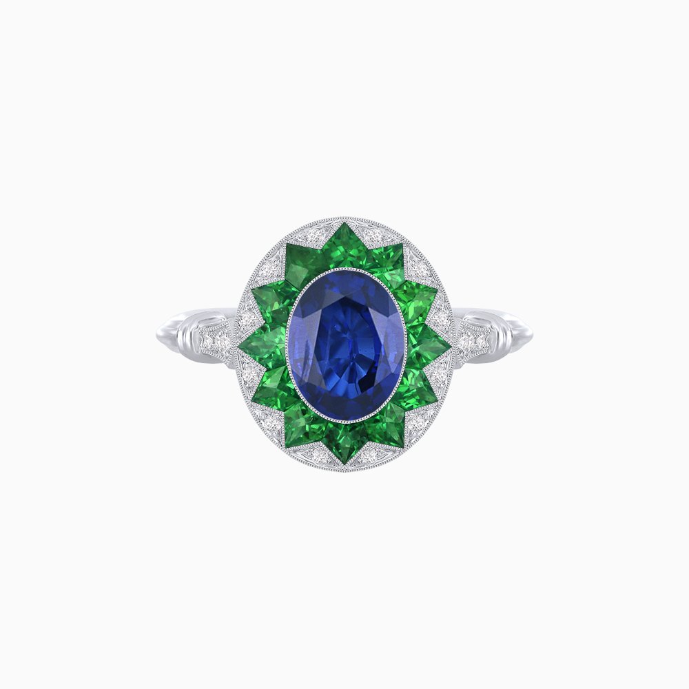 Art Deco Style Star Design Ring Oval Cut Gemstone - Shahin Jewelry