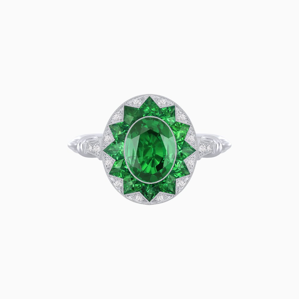 Art Deco Style Star Design Ring Oval Cut Gemstone - Shahin Jewelry