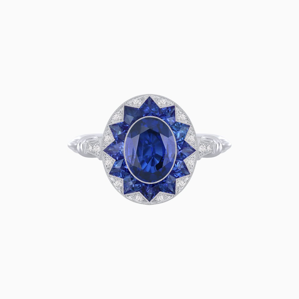 Art Deco Style Star Design Ring Oval Cut Gemstone - Shahin Jewelry