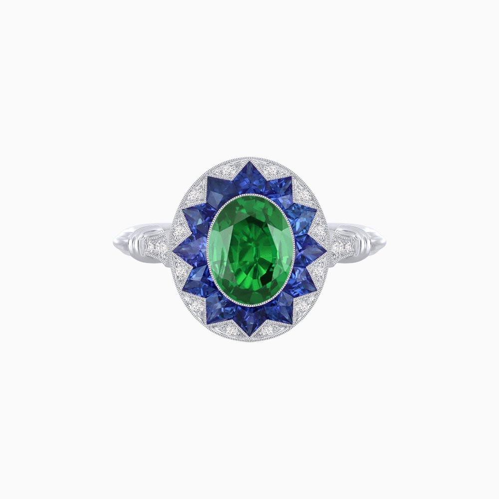 Art Deco Style Star Design Ring Oval Cut Gemstone - Shahin Jewelry