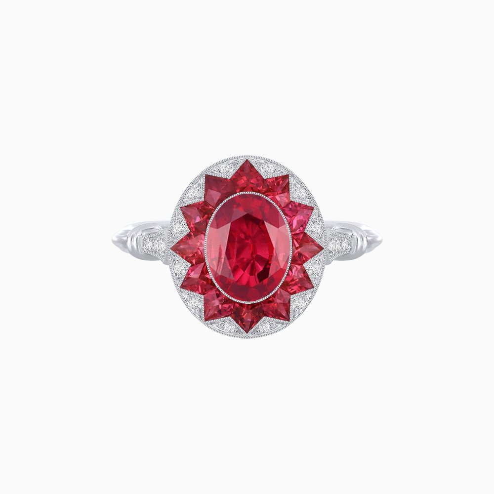 Art Deco Style Star Design Ring Oval Cut Gemstone - Shahin Jewelry