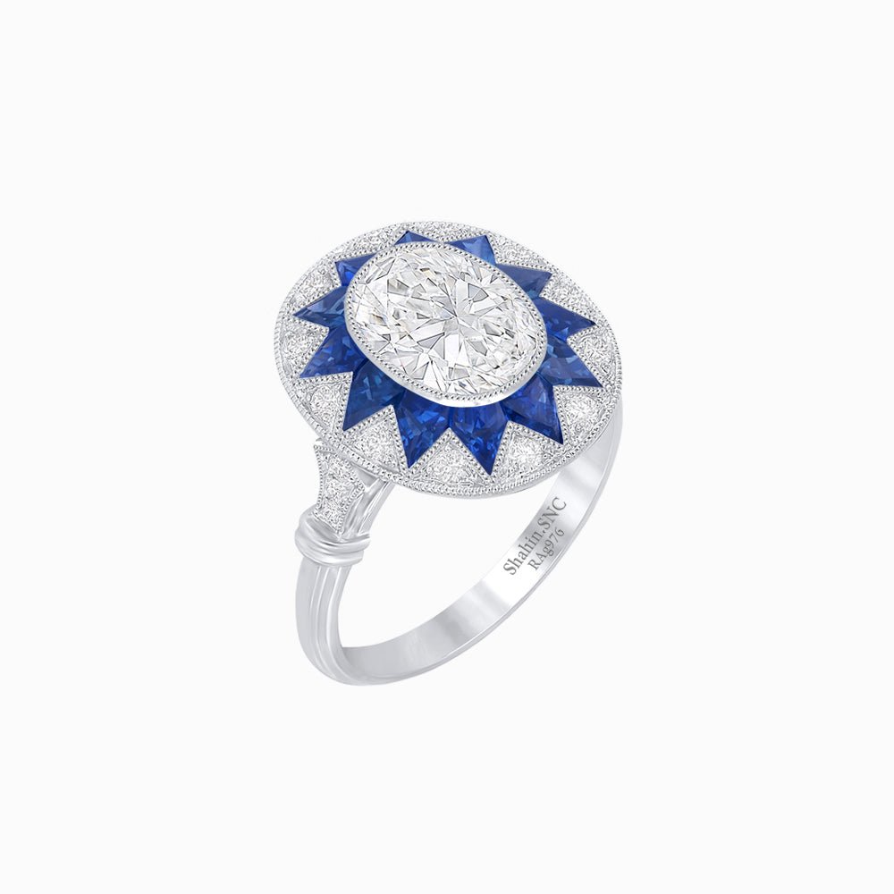 Art Deco Style Star Design Ring with Diamonds - Shahin Jewelry