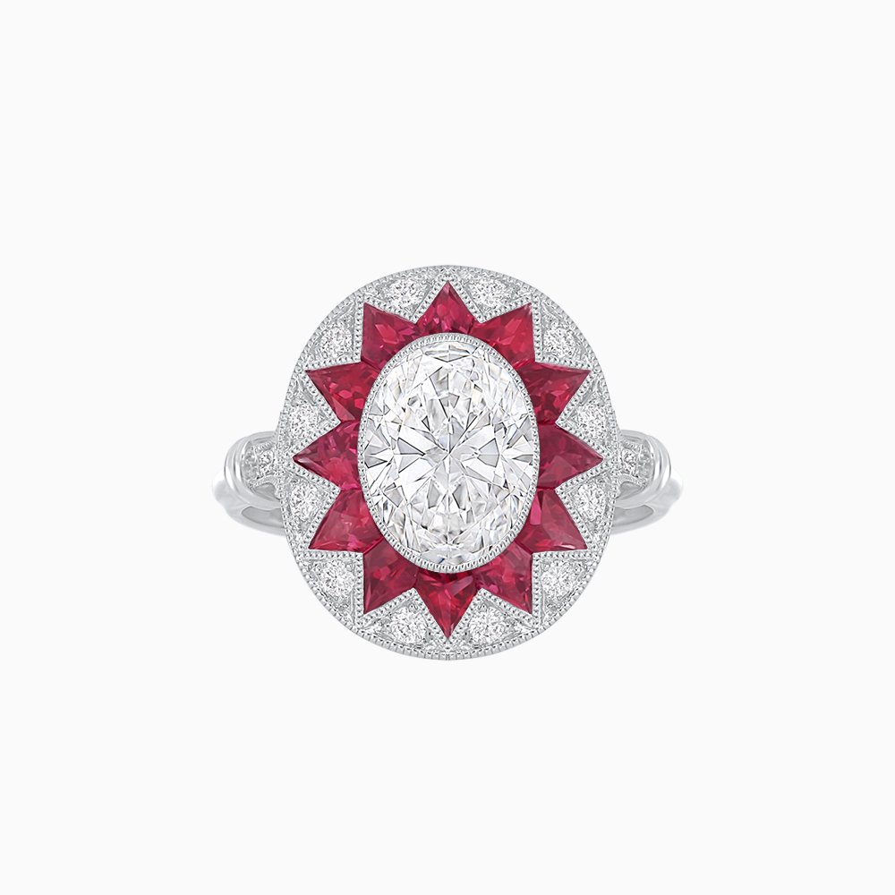 Art Deco Style Star Design Ring with Diamonds - Shahin Jewelry