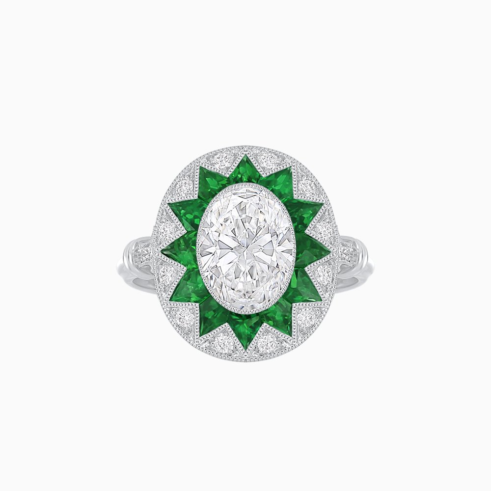 Art Deco Style Star Design Ring with Diamonds - Shahin Jewelry