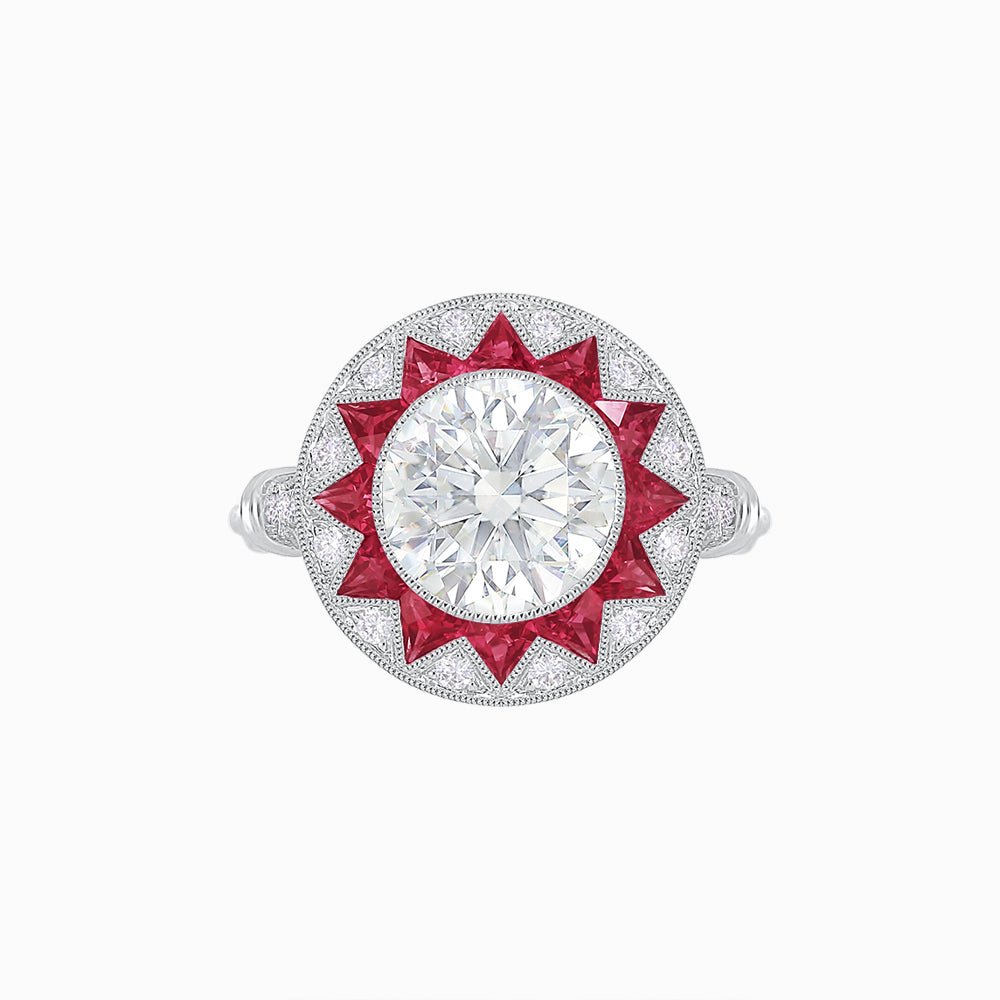Art Deco Style Star Design Ring with Diamonds and Gemstone - Shahin Jewelry