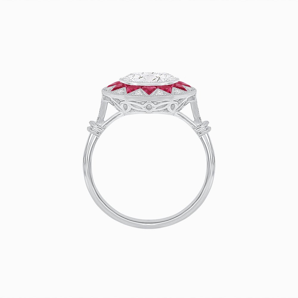 Art Deco Style Star Design Ring with Diamonds and Gemstone - Shahin Jewelry