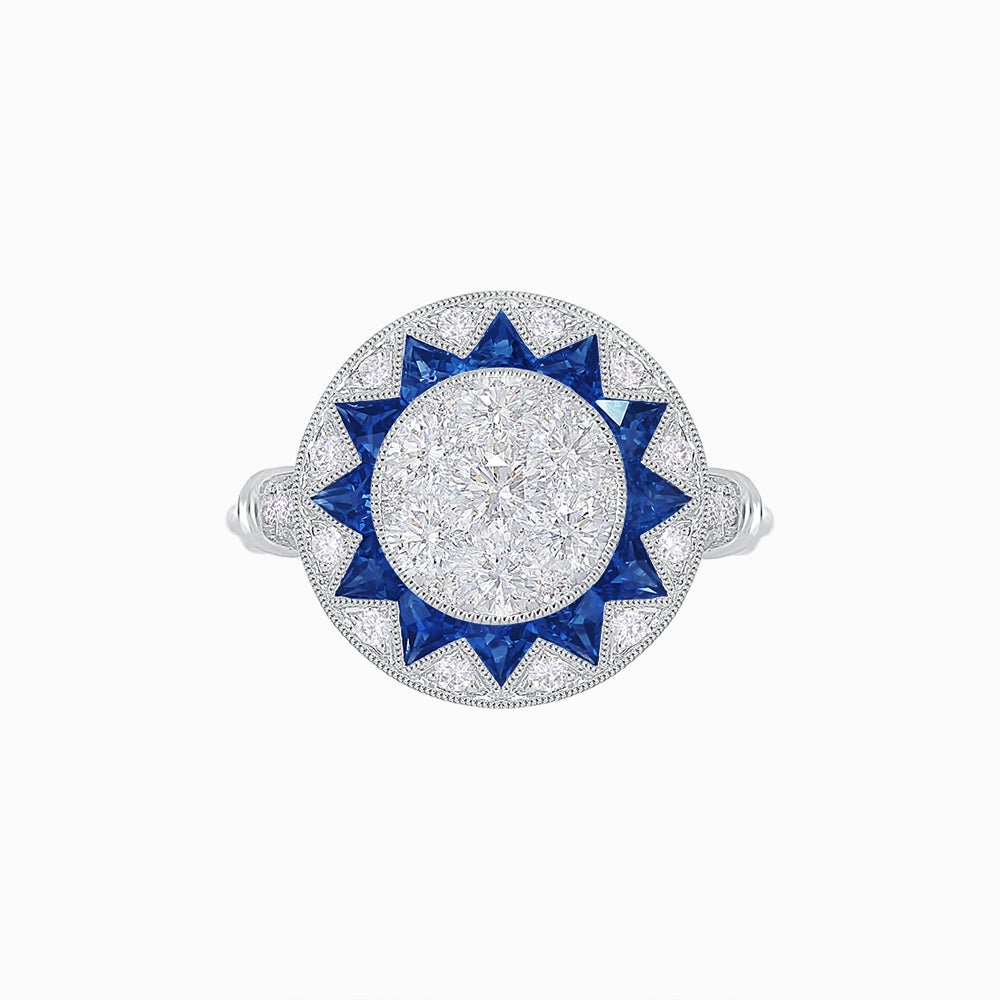 Art Deco Style Star Design Ring With Illusion Setting - Shahin Jewelry