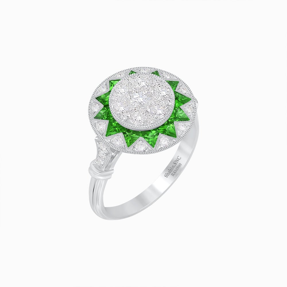 Art Deco Style Star Design Ring With Illusion Setting - Shahin Jewelry