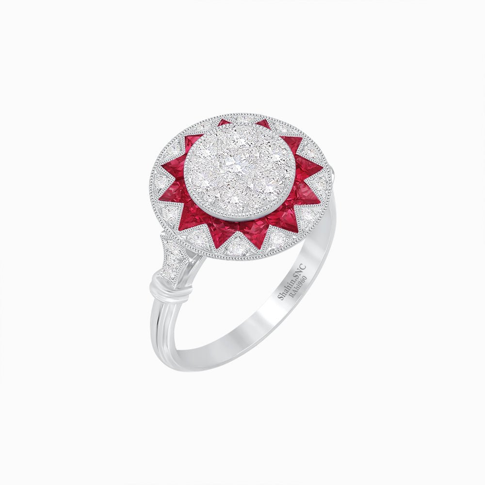 Art Deco Style Star Design Ring With Illusion Setting - Shahin Jewelry