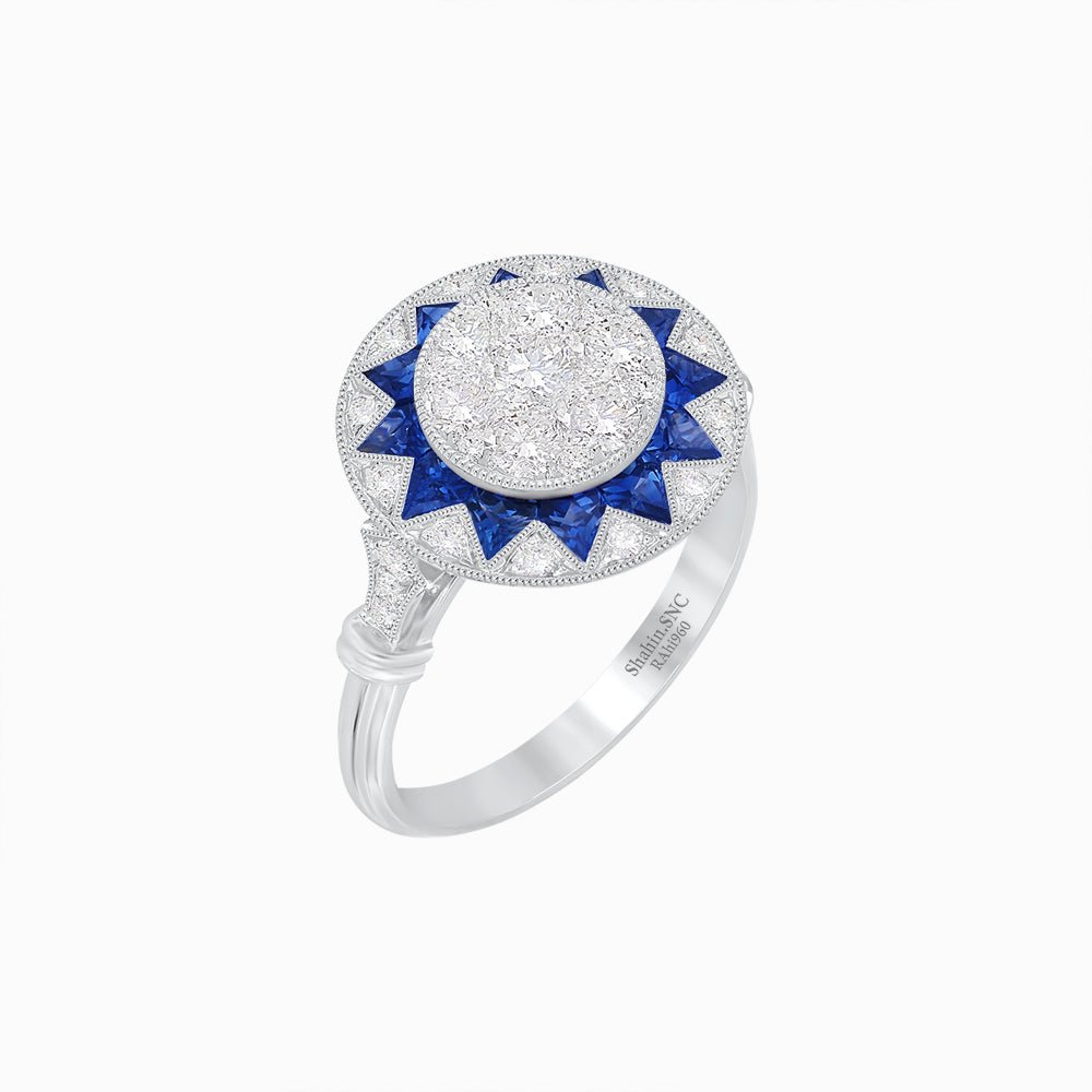 Art Deco Style Star Design Ring With Illusion Setting - Shahin Jewelry