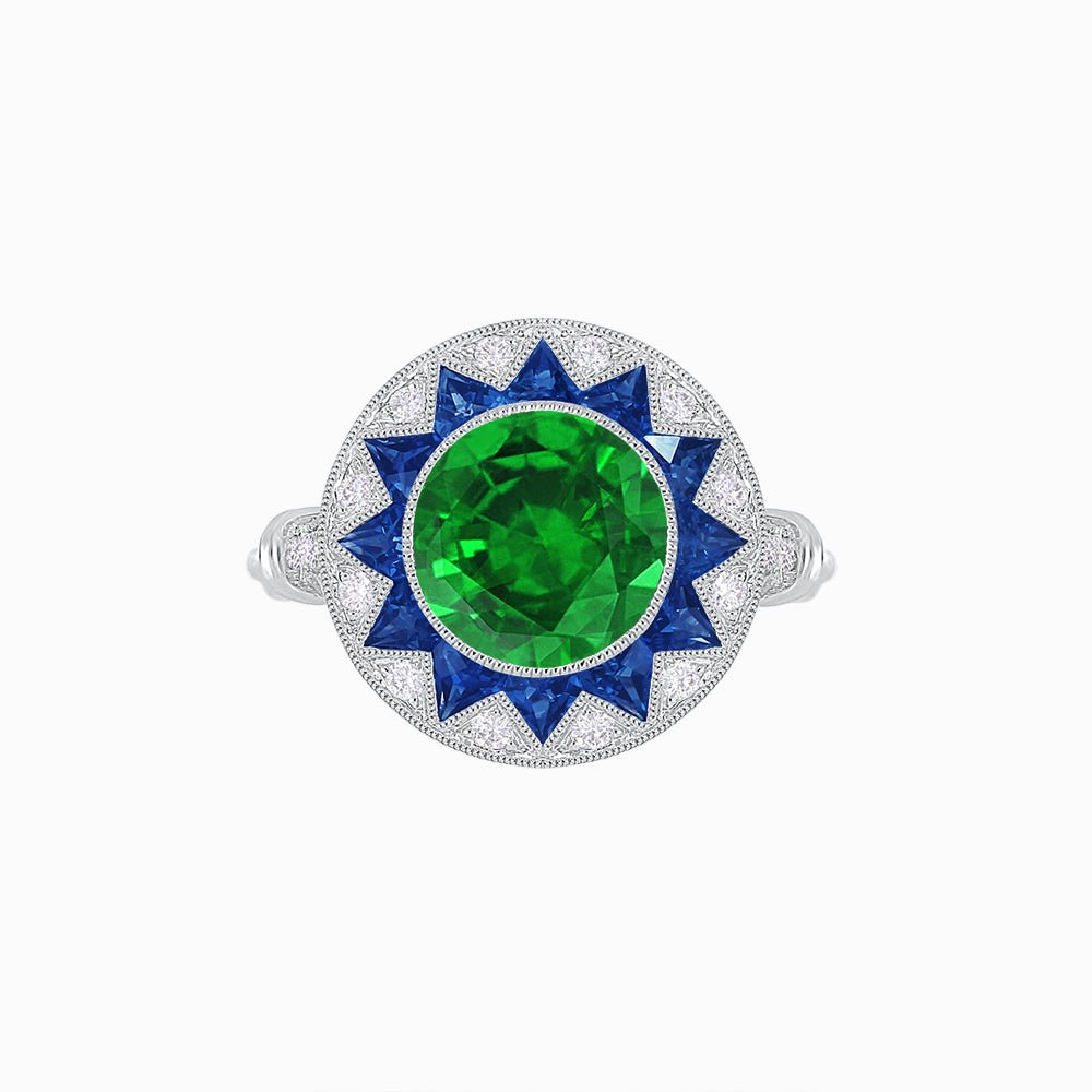 Art Deco Style Star Design Ring With Round Gemstone - Shahin Jewelry