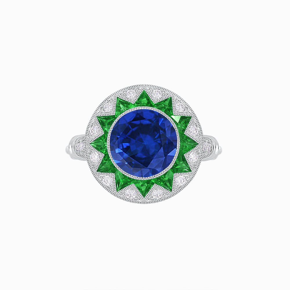 Art Deco Style Star Design Ring With Round Gemstone - Shahin Jewelry