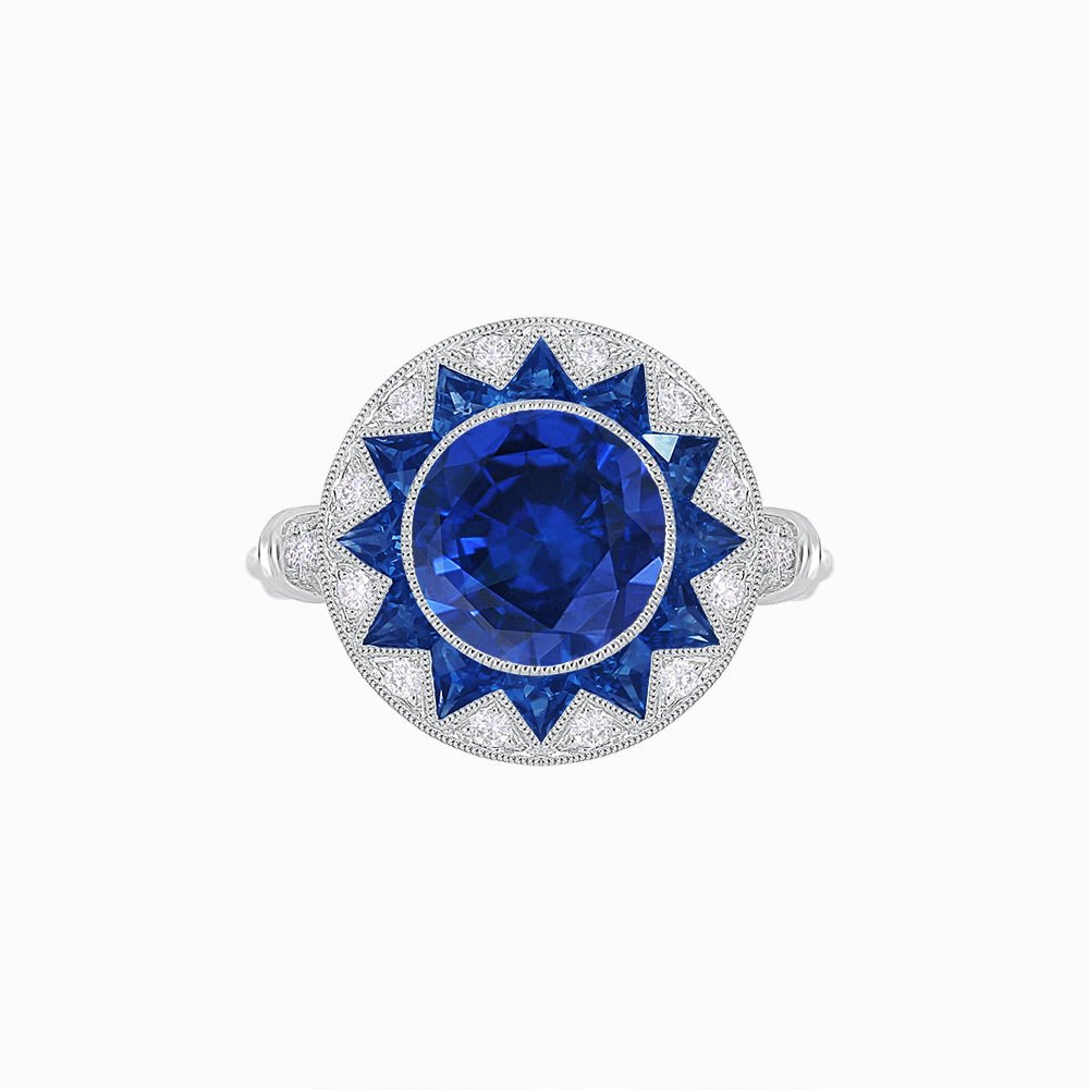 Art Deco Style Star Design Ring With Round Gemstone - Shahin Jewelry