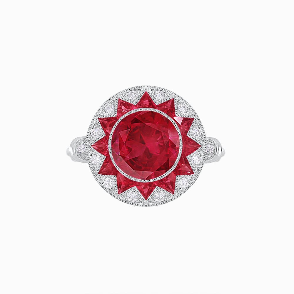 Art Deco Style Star Design Ring With Round Gemstone - Shahin Jewelry