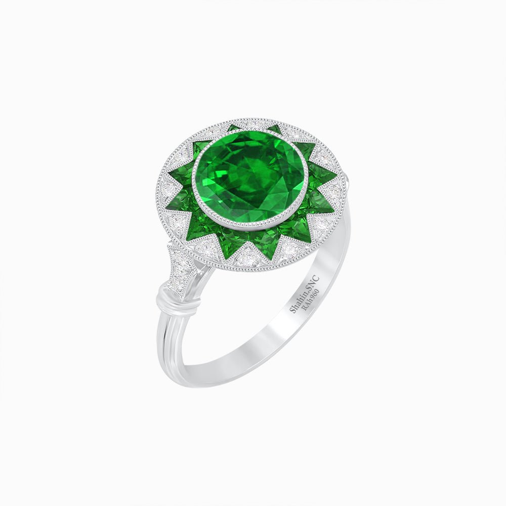 Art Deco Style Star Design Ring With Round Gemstone - Shahin Jewelry