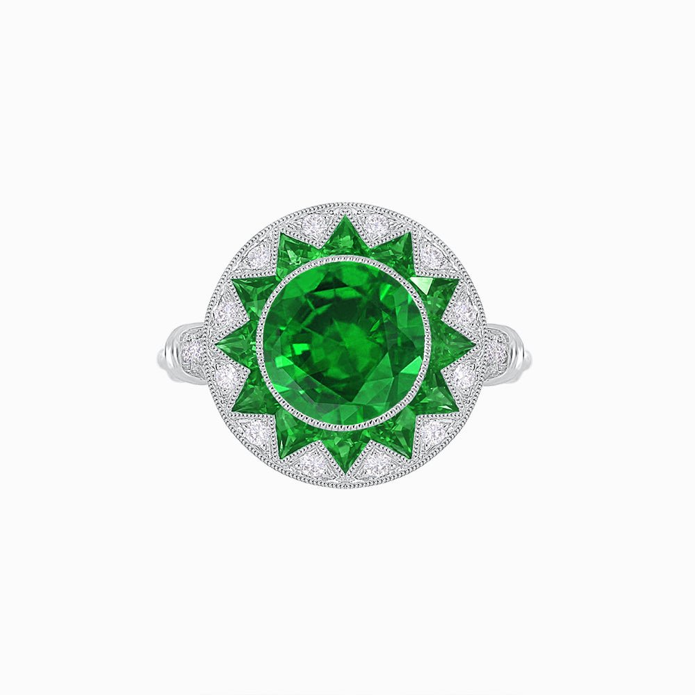 Art Deco Style Star Design Ring With Round Gemstone - Shahin Jewelry