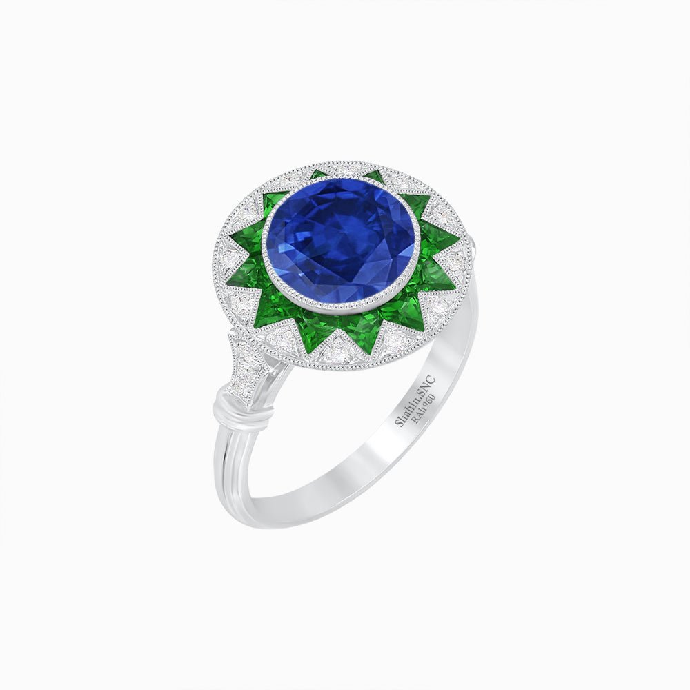 Art Deco Style Star Design Ring With Round Gemstone - Shahin Jewelry