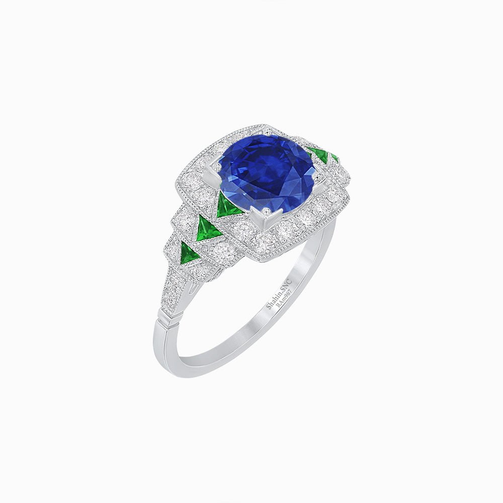 Art Deco Style Stepped Down Ring with Gemstone - Shahin Jewelry