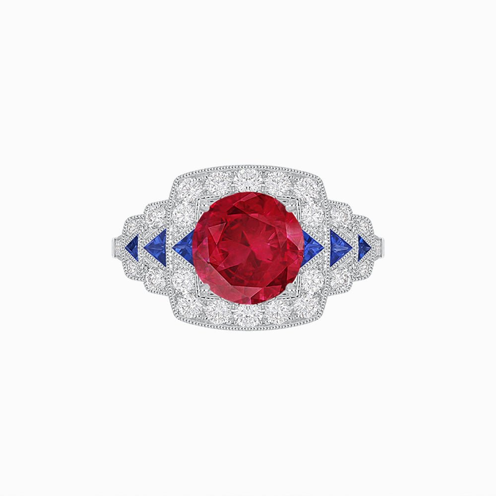 Art Deco Style Stepped Down Ring with Gemstone - Shahin Jewelry