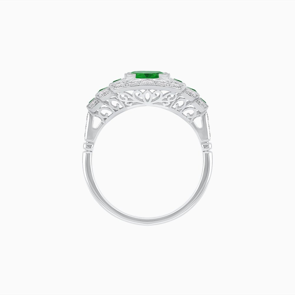 Art Deco Style Stepped Down Ring with Gemstone - Shahin Jewelry