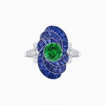 Load image into Gallery viewer, Art Deco Style Swirl Ring with Round Center Stone and Calibre-Cut Gemstone Accents - Shahin Jewelry