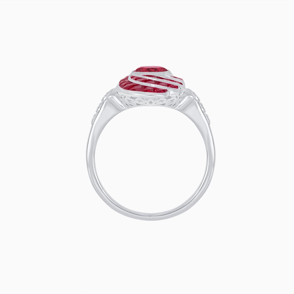 Art Deco Style Swirl Ring with Round Center Stone and Calibre-Cut Gemstone Accents - Shahin Jewelry